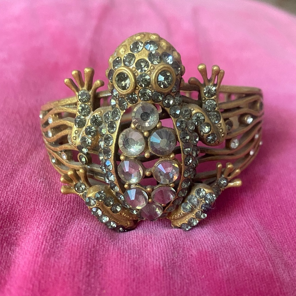 Vintage Frog Bracelet on a Gold Hinged Cuff